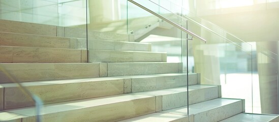 Stairs with glass railing for go upstairs. Selective focus. with copy space image. Place for adding...