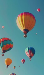 Fototapeta premium Colorful hot air balloons floating against a clear blue sky on a sunny day