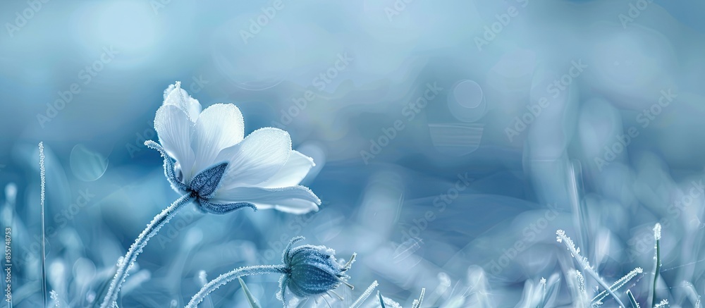 Poster winter landscape.winter scene .frozenned flower/ selective focus. with copy space image. place for a