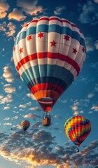Fototapeta premium Colorful hot air balloons floating gracefully in a blue sky filled with clouds