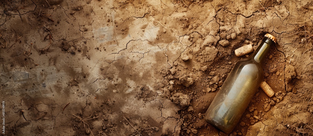 Poster the bottle is buried in the ground pastel background. with copy space image. Place for adding text or design