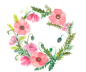 floral wreath watercolor poppies