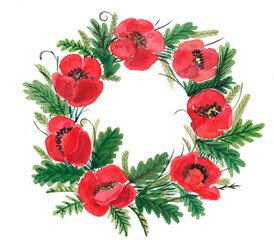 floral wreath watercolor poppies