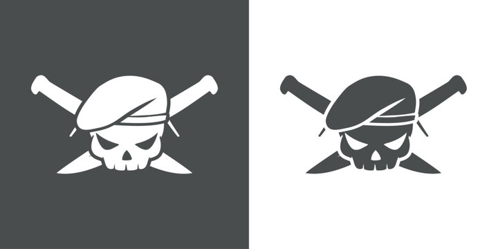S&iacute;mbolo de las fuerzas especiales. Logo con calavera con boina militar por encima de cuchillos de combate cruzados