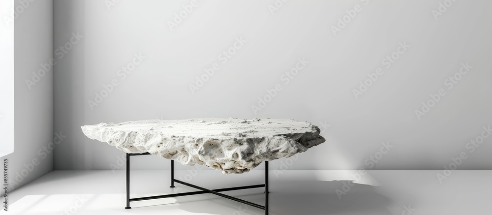 Aufkleber White stone table on a black stand on a white background. Interior element. with copy space image. Place for adding text or design