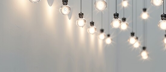 Light bulbs mounted on the ceiling with a white background. Close-up. with copy space image. Place for adding text or design
