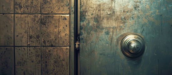Metallic door knob in the toilet. with copy space image. Place for adding text or design