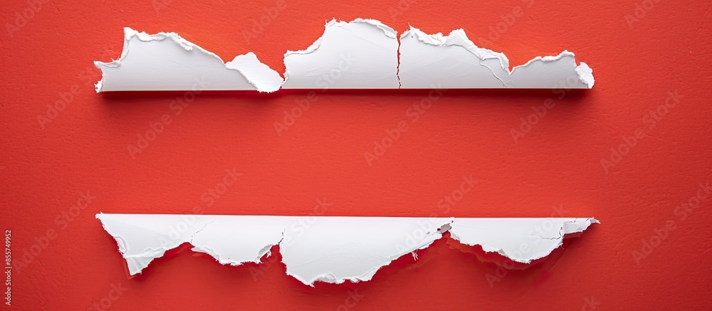 Poster Crowdfunding is written on a red background that is centered on a torn white paper. Copy space image. Place for adding text or design