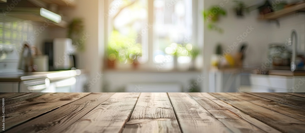 Poster Table Top And Blur Kitchen Room of The Background. with copy space image. Place for adding text or design