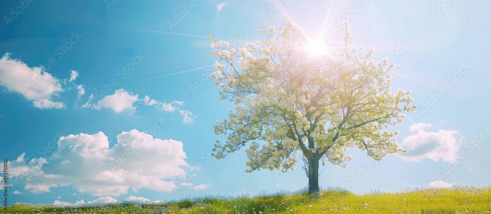 Fototapete ornamental tree on a bright day. with copy space image. place for adding text or design