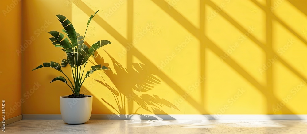 Aufkleber yellow empty interior with plant. with copy space image. Place for adding text or design