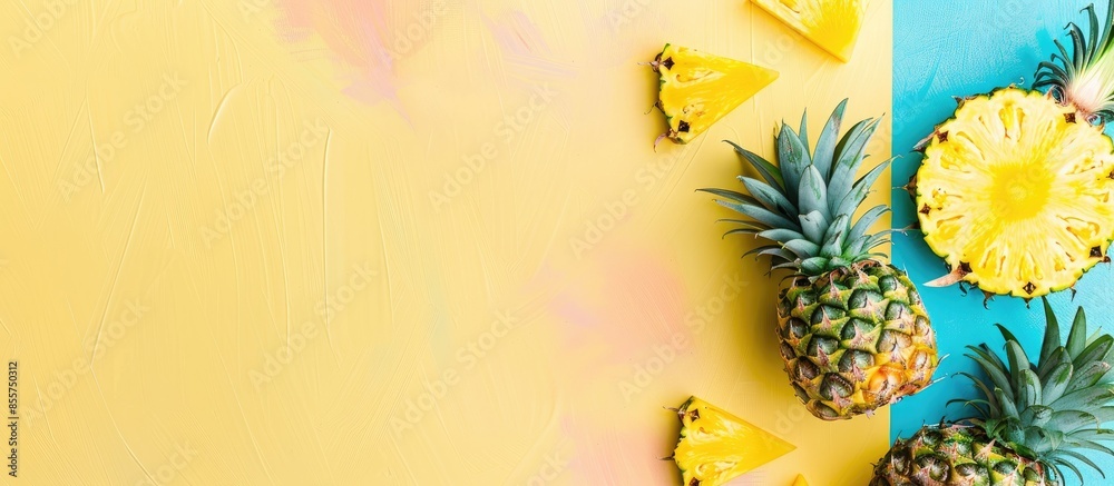 Leinwandbilder Pineapple on pastel background Pineapple  Slice  Cut. with copy space image. Place for adding text or design
