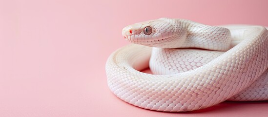 Obraz premium Young white Rat Snake isolated on pastel background. with copy space image. Place for adding text or design