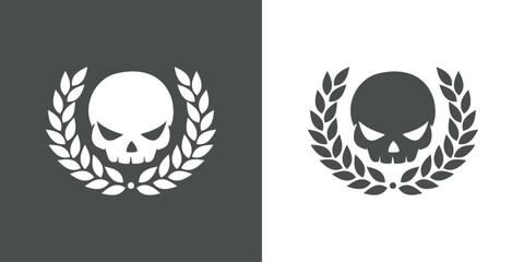 Logo de calavera humana con expresión enojada con corona de laurel para felicitaciones y tarjetas de Halloween