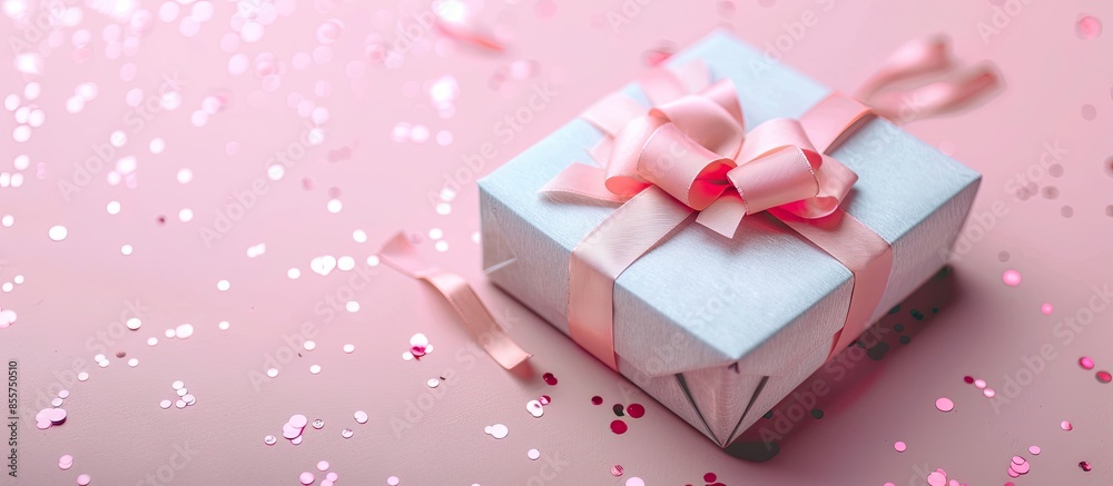 Poster Gift Box.selective focus. pastel background  Christmas. with copy space image. Place for adding text or design