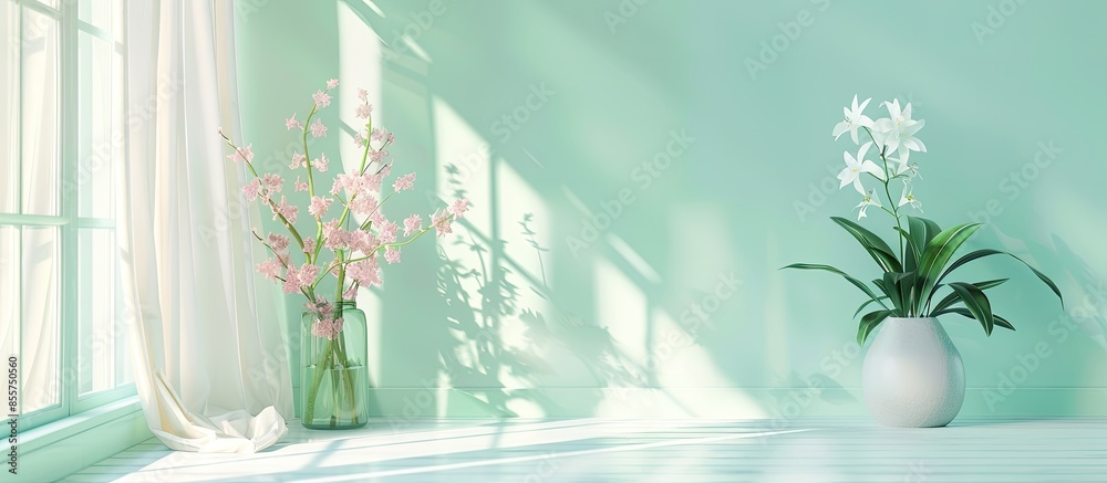 Poster Nice studio with a gentle pastel spring decor. with copy space image. Place for adding text or design