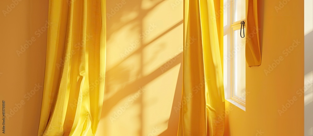 Poster Hanging curtains with hooks. with copy space image. Place for adding text or design