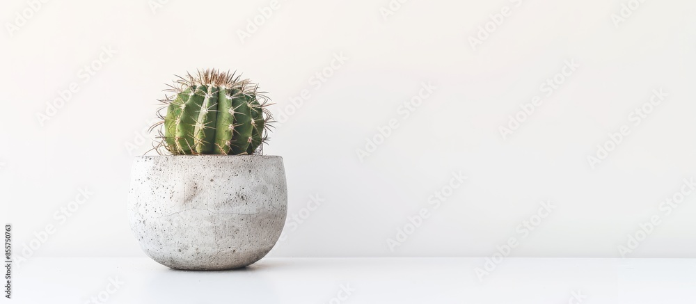Poster Cactus in a cement pot and white background. with copy space image. Place for adding text or design