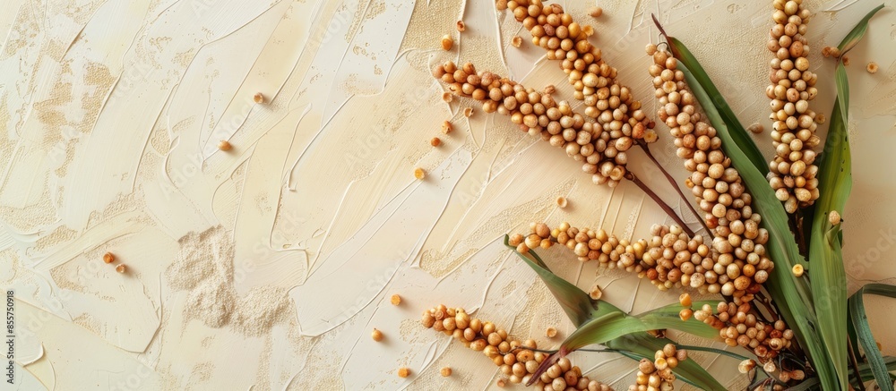 Poster Sorgo seed (Sorghum Moench) pastel background  Food. with copy space image. Place for adding text or design