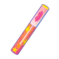 Vibrant cartoon illustration of colorful lip gloss tube, y2k aesthetic, perfect for retro-themed designs, playful decor, and nostalgic graphics.