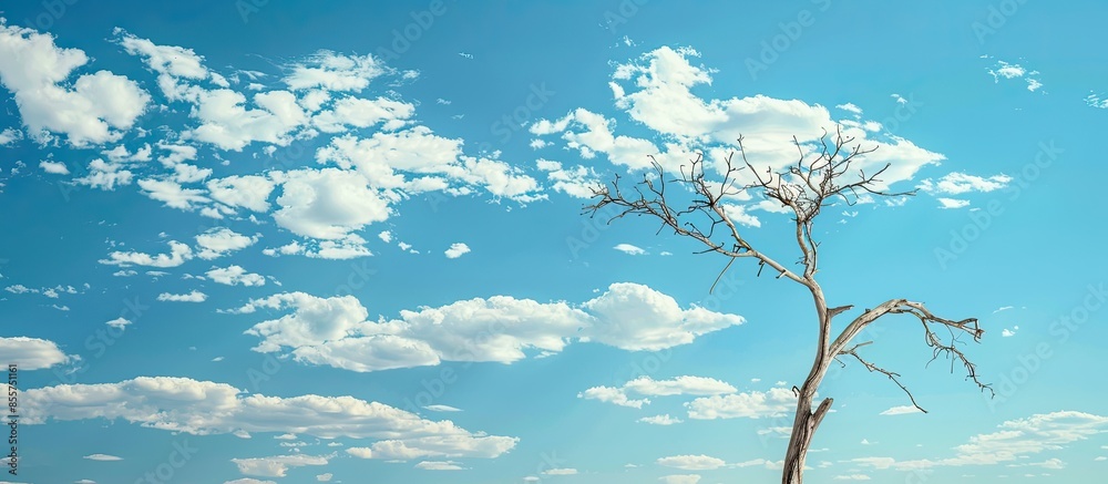Aufkleber dead tree on blue sky and cloud background. pastel background. with copy space image. place for addi