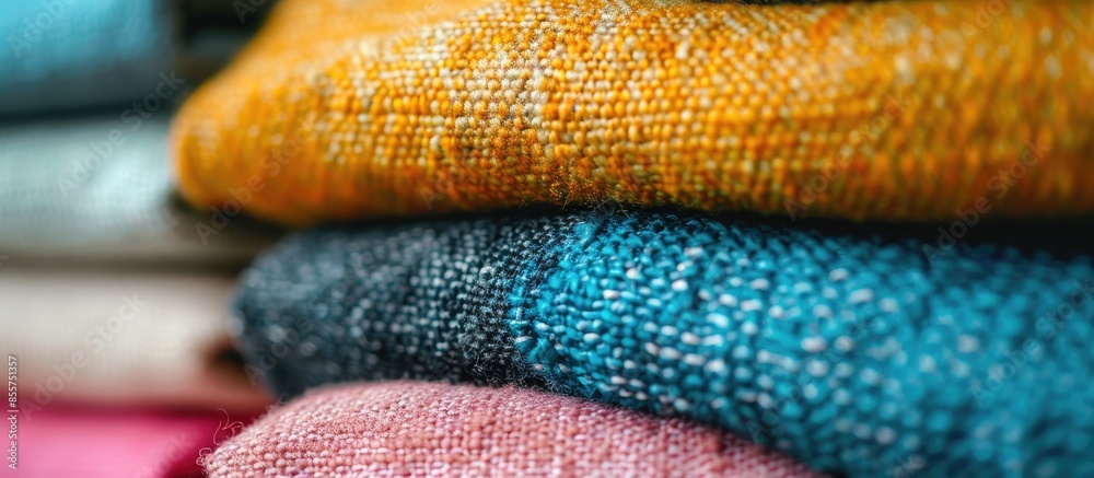Fototapete detailed close up view on fabric and textile surfaces in different colors. with copy space image. pl