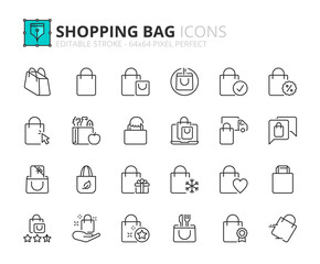 Line icons about shopping bag. Pixel perfect 64x64 and editable stroke