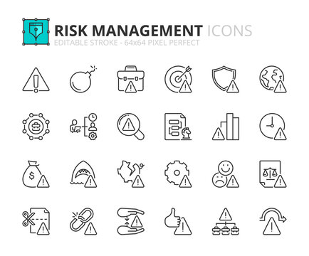 Line icons about risk management. Pixel perfect 64x64 and editable stroke