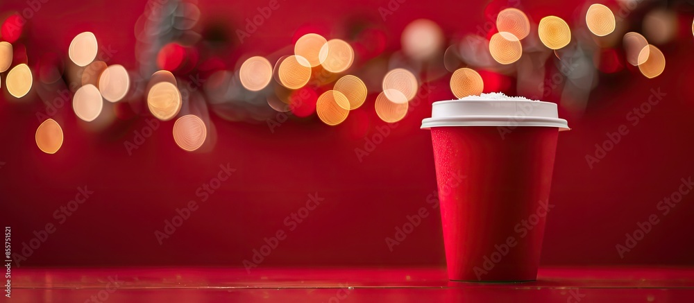 Poster red cup, christmas holiday background. with copy space image. place for adding text or design