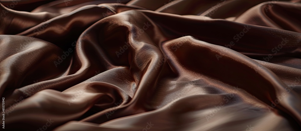 Poster brown satin sheets on bed. with copy space image. place for adding text or design