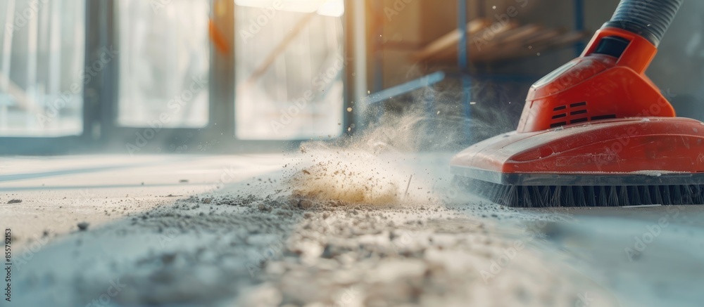 Poster construction cleaning service. dust removal with vacuum cleaner. copy space image. place for adding 