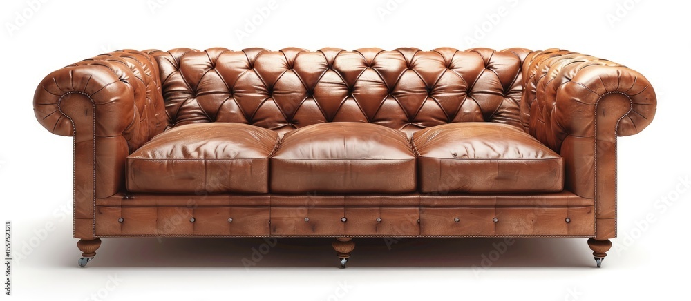 Aufkleber stylish brown leather sofa on white background. with copy space image. place for adding text or desi