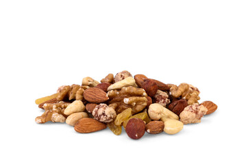 Mixed nuts isolated on white background.