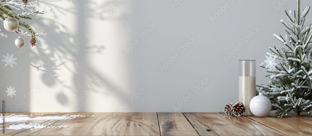 Poster free space for your deoration and wooden desk space.winter decoration and wall space in home interio