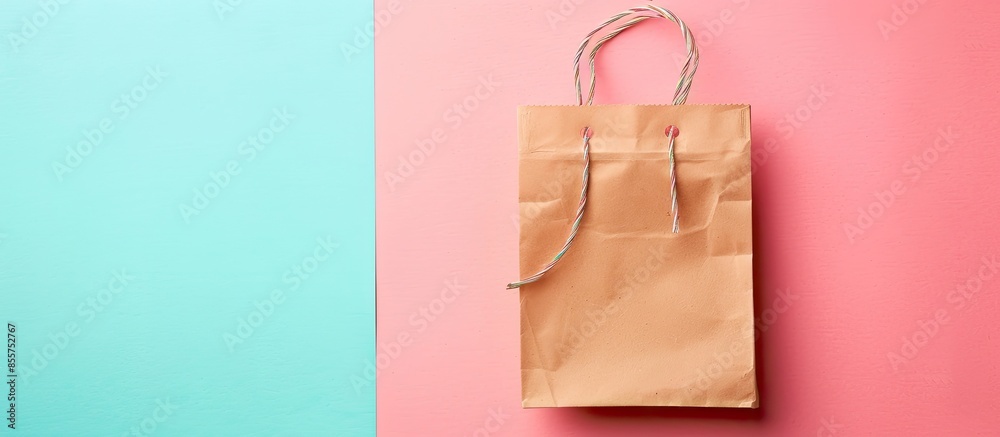 Aufkleber Paper packet isolated on a pastel background Bag  Empty. with copy space image. Place for adding text or design