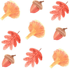 leaves, mushrooms and acorns