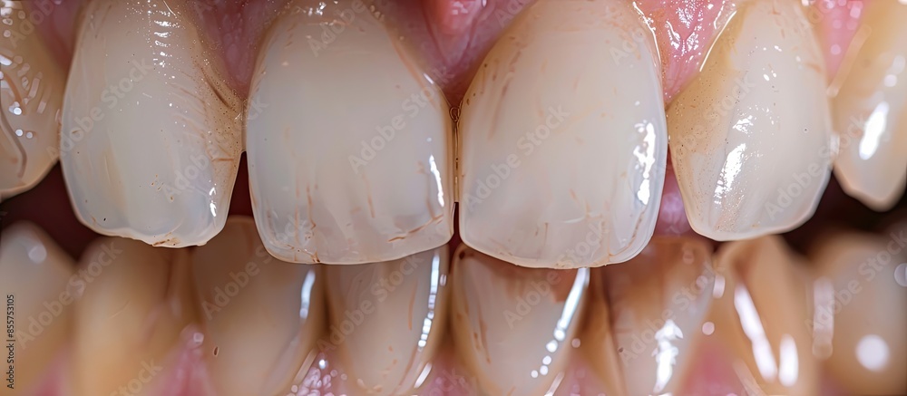 Poster Tooth coloured fillings to close space in the front teeth, before and after. Copy space image. Place for adding text or design