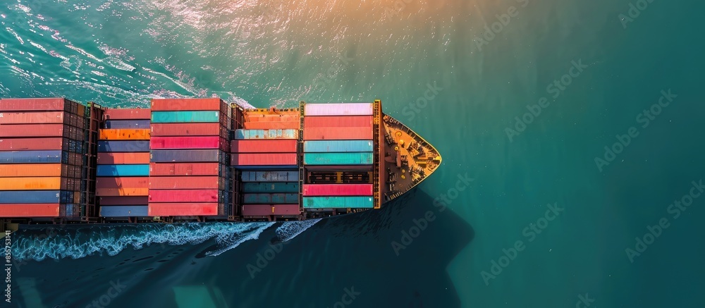 Aufkleber aerial top view over international container cargo ship at industrial import-export port prepare to 