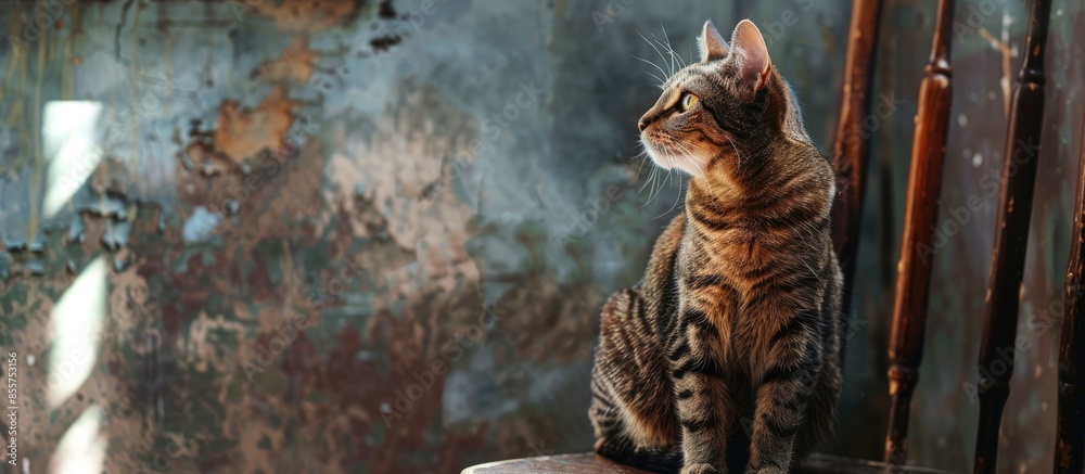 Poster cat sitting on a chair. with copy space image. Place for adding text or design