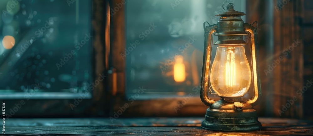 Poster Close - up Vintage table lamp with glass window. with copy space image. Place for adding text or design
