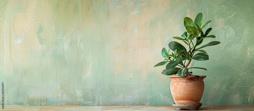 Poster plant, green. terra cotta pot. . with copy space image. place for adding text or design