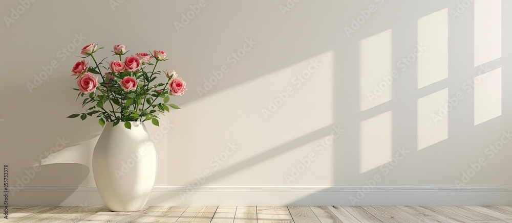 Fototapete a vase with roses in the room. with copy space image. place for adding text or design