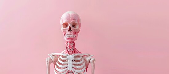 This is a  of the depressor anguli oris muscles on skeleton pastel background. with copy space image. Place for adding text or design