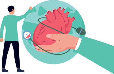 The boy is pointing at the heart care.
