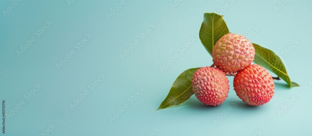 Fototapete two lychee fruits Isolated on pastel background  Food. with copy space image. Place for adding text or design
