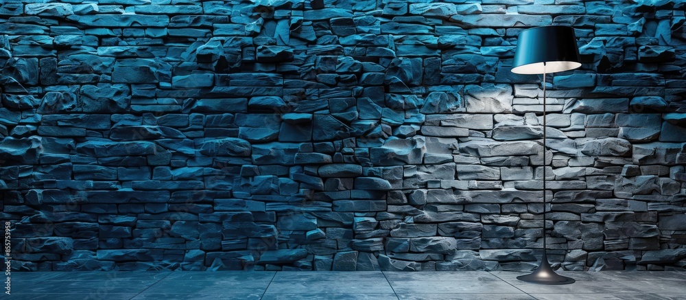 Poster blue stone wall modern interior decoration empty room and modern lamp. with copy space image. place 