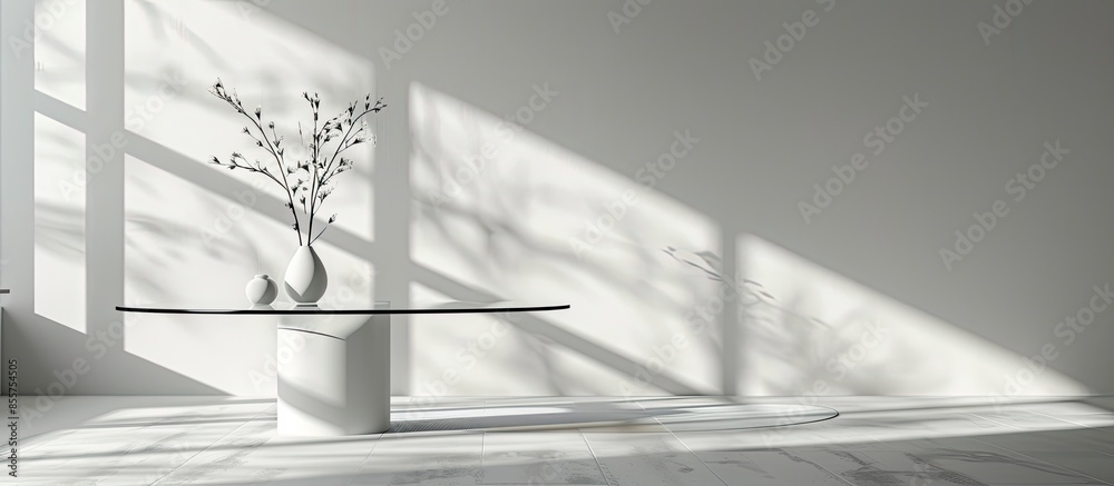 Poster white metal glass table isolated. with copy space image. Place for adding text or design