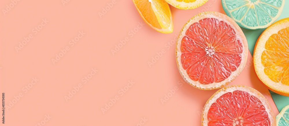 Fototapete grapefruit and orange isolate background pastel background. with copy space image. place for adding 