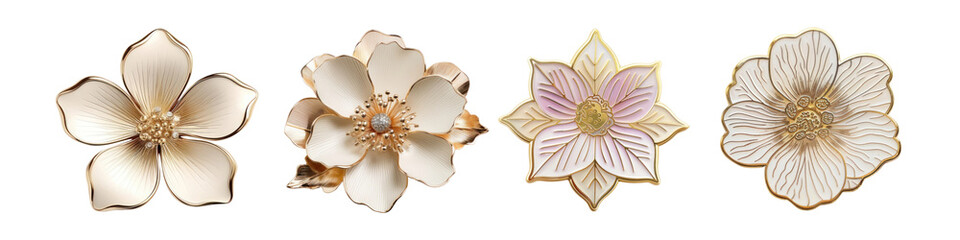 Obraz premium PNG flower brooch cut out element set