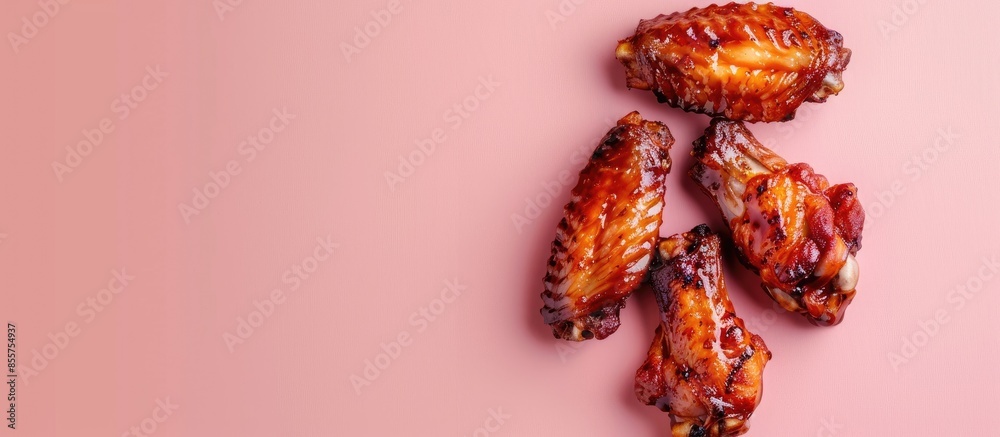 Poster baked chicken wing isolated on pastel background food. with copy space image. place for adding text 